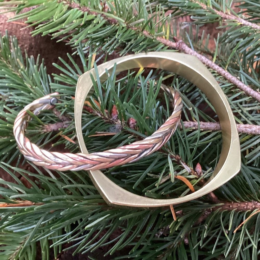 Sergio Lub Beautiful Set Of Brass Copper and Silver Bangle Cuff Bracelets